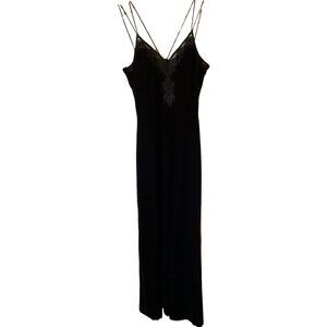 Jessica McClintock long black stretch velvet spaghetti strap dress